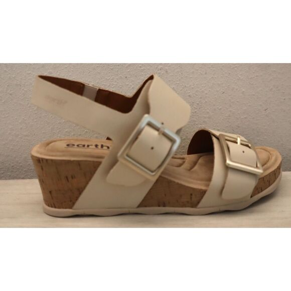 Earth Women's 8.5M Light Natural/Beige Leather Willa Mid Cork Wedge Sandals - Picture 5 of 13